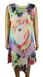 BNWT Girls Sz 6 To 7 Years Pretty Unicorn Flower Print Sleeveless Slip Dress - Picture 1 of 3