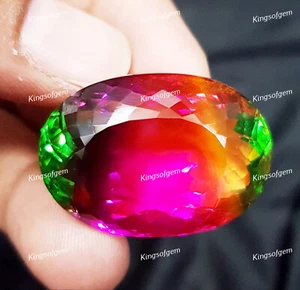 Doublet 77 Ct Tourmaline Color man made Stone Oval Cut Loose Gemstone - Picture 1 of 5