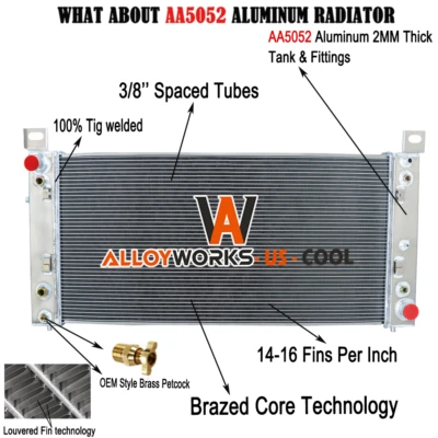 4 Row Aluminum Radiator For 1999-2014 2012 Chevy Silverado 1500/2500 Tahoe V8 - Image 1 of 4