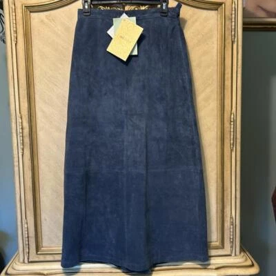 Falda Larga Diálogo Azul Gamuza Cuero Talla 8 NUEVA NUEVA CON ETIQUETAS Foto 1 de 4