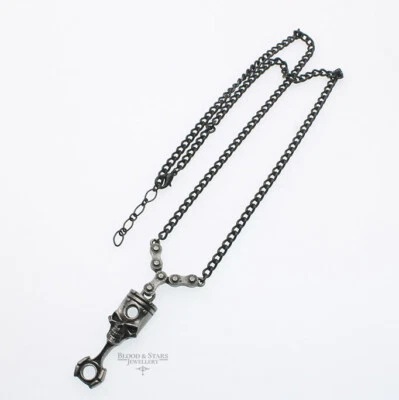 Alchemy Gothic Pistonhead Necklace ULP40 Goth Biker Pewter Skull DISCONTINUED Foto 1 de 4