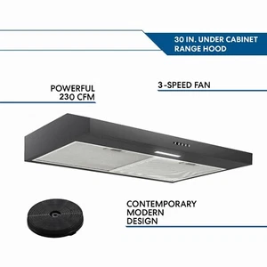 30in SNDOAS Under Cabinet Range Hood Stainless Steel 230CFM Kitchen Vented Black - Picture 1 of 13