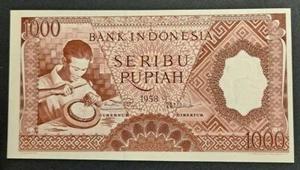 1958 INDONESIA 1000 RUPIAH PICK# 61 - VERY NICE CRISP UNC BANKNOTE! -d4116unx - Picture 1 of 2