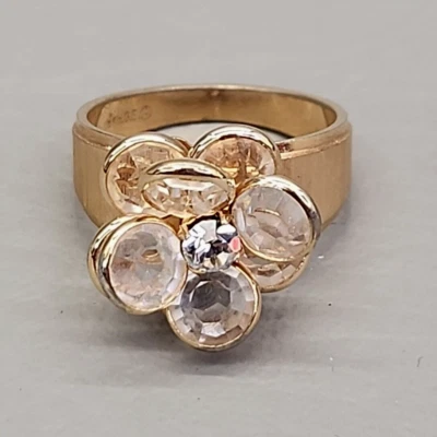 Anel de vidro floral moldura aberta transparente pedra 18K HGE galvanizado de ouro pesado tamanho 8,75 - Imagem 1 de 4