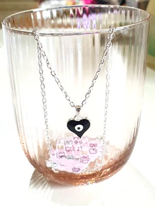 🖤🧿Pretty Black Evil Eye Heart Charm Pendant Silver Plated Necklace🧿🖤 - Picture 1 of 8