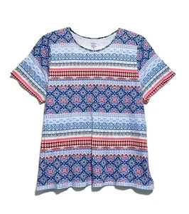 Croft & Barrow, Red, White & Blue Geometric Striped Print T-Shirt, size XL - Picture 1 of 4