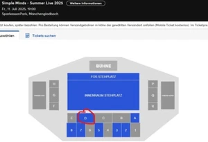 Simple Minds 2025 Sparkassenpark Mönchengladbach - 2 Tickets Sitzplatz - Bild 1 von 2