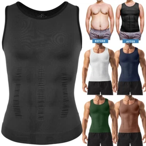 UK Men Sculpting Slim Body Shaper Tank Men Belly Control Chest Compression Shirt - Picture 1 of 24