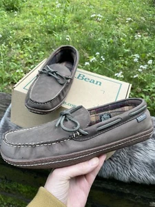 LL Bean Flannel Lined Leather Slippers 8 D Men’s NIB - Picture 1 of 10