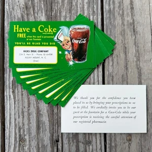 10 Original 1950s COCA COLA SPRITE BOY Have a Coke FREE Ad CARD Hicks Drug NC - Picture 1 of 2