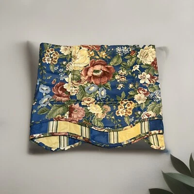 WAVERLY VILLA CARLOTTA VALANCE CURTAIN 14x77  BLUEBELL  STRIPPED SCALLOPED NIP - Image 1 of 4