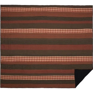 Red Rustic Bedding VHC Beckham Quilt Cotton Striped Rust/Khaki/Soft Black Luxury - Picture 1 of 5