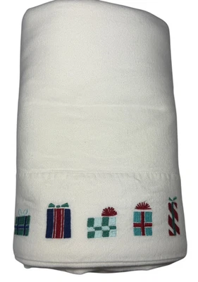 Lands' End Franela Hoja Plana DOBLE Blanco Vacaciones Caja de Regalo Bordada Portugal Foto 1 de 4