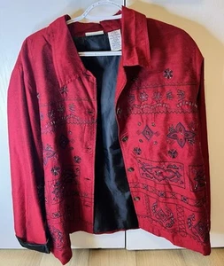 White Stag Red Floral Embroidered Blazer Women’s Size XL - Picture 1 of 5