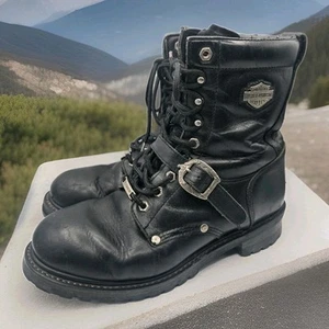 Herren Harley Davidson Motorrad Schnürung Knöchelriemen Schwarz Biker Stiefel Größe 10 - Bild 1 von 14