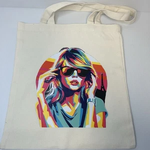 Taylor Swift With Sunglasses Print Tote Bag 15x13 Grocery Shopping Reusable - Picture 1 of 3