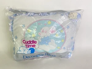 Vintage Decorative Pillow Baby Bunny Rabbit Stars Ruffle Trim Cuddle Time USA - Picture 1 of 8