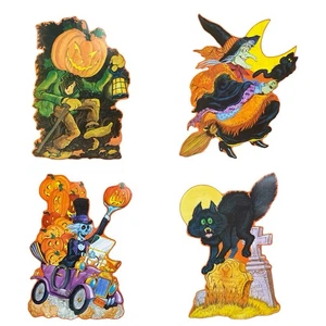 Vintage Halloween 4 Stanzformen Kirk Kürbis Mann, Skelett, Hexe, Katze auf Grab 1980er - Bild 1 von 21