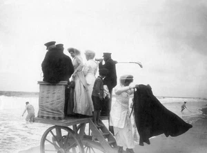 Island of Sylt beach guards on a cart watch bathing people -1910 OLD PHOTO - Bild 1 von 1