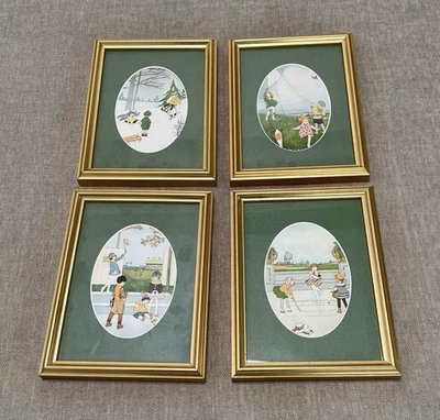 4 impresiones enmarcadas de colección para niños en el libro de juegos ilustraciones marco dorado mate Foto 1 de 4