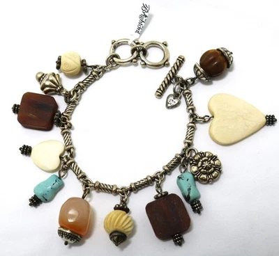 Brighton NATURAL ELEMENTS NWT Turquoise, Wood & Stone Toggle Charm Bracelet - Image 1 of 3