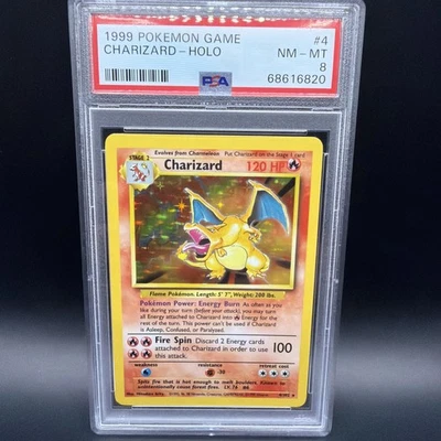 Pokémon TCG Charizard Base Set Holo Unlimited 罕见卡 4/102 PSA 8 近乎完好-MT — 第 1/2 张图片