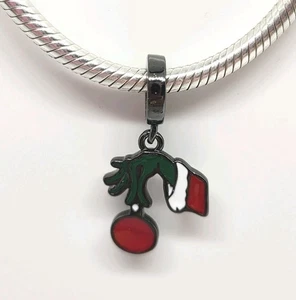 🩷 Grinch Hand Bauble Black Dangle Charm S925 Genuine Sterling Silver 🩷  - Picture 1 of 5