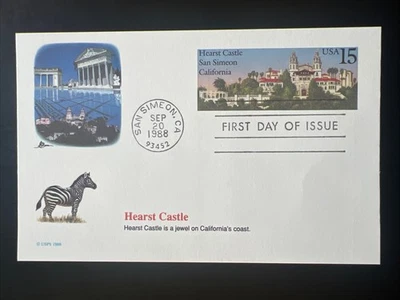 Hearst Castle San Simeon CA 15c Postcard 1st Day Issue Fleetwood 1988 - Image 1 of 2