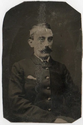 DAMAGED TINTYPE CDV MAN IN SUIT, MOUSTACHE VICTORIAN FASHION #D4365 - Image 1 of 2
