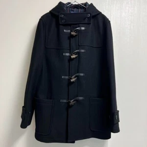 Fred Perry Wool Duffel Coat color Black Striped Lining Size L fashion outer Mens - Picture 1 of 11
