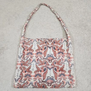 Free People Medium Bag Semi Sheer Linen Tote Orange Cloth Bag Floral Print Boho - Picture 1 of 5