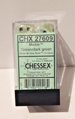 Chessex Man. d6 Cube 16mm Marble Green with Dark Green (12) NEW - Image 1 of 4
