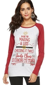 Frauen Weihnachten Tops lässig Langarm Baseball T-Shirt lustig Buchstaben Druck sml - Bild 1 von 3