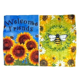 Garden Flags 12.5" x 18" Sunflowers and Bees 2-Pack Welcome Friends - Picture 1 of 3