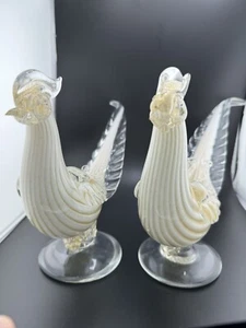 Vintage Alfredo Barbini Murano Gold & White Art Glass Pheasants / Birds Footed - Picture 1 of 13