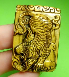 Chinese Natural Yellow Tiger's Eye Jade Carved Lucky Pendant Tiger Ruyi Amulet - Picture 1 of 7