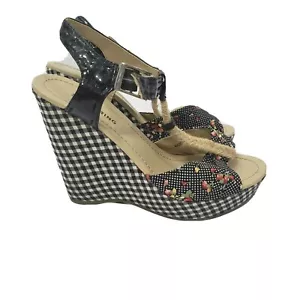 Call It Spring Womens Wedge T-Strap Sandals 7 US 37.5 EU Plaid Fruit Summer - Picture 1 of 6