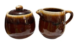 McCoy Stoneware USA Sugar and Creamer Set in Brown Drip Glaze Pattern 1970s - Picture 1 of 19