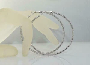 9K White Gold Filled Ladies Prom 25 / 45 / 60mm Twisted Hoop Earring Xmas E/9691 - Picture 1 of 13