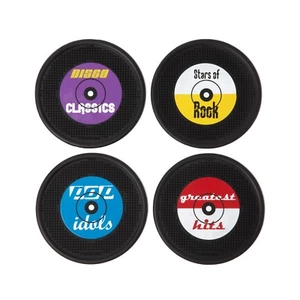 Untersetzer Long Drink Coaster Set Rocket Schallplatten 4er Set Silikon Rund - Picture 1 of 4