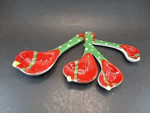 Red Bird Measuring Spoons Set Of 4 lots of crazing  O4 - Picture 1 of 9