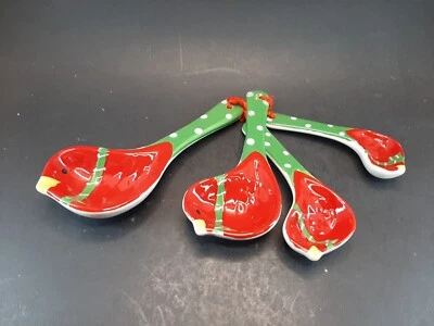 Red Bird Measuring Spoons Set Of 4 lots of crazing  O4 - Image 1 of 4