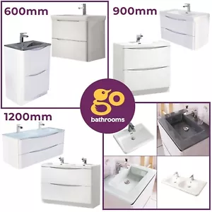 White Bathroom Storage Unit Wall Hung Standing Vanity Unit Sink 600 900 1200 - Picture 1 of 95