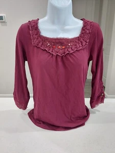 Axes Femme Japanese Import Wine Knit Shirt Top Size M Japan Strass Spitze Tee - Bild 1 von 10