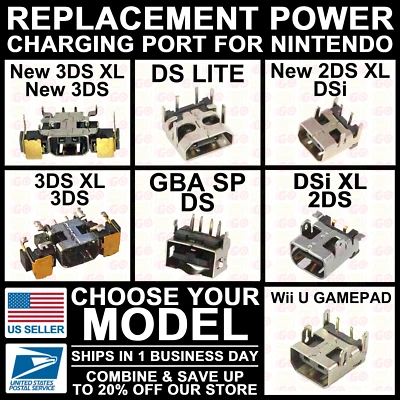 Charging Port Power Socket For New/3DS/2DS/DSi/XL/Wii U Gamepad/GBA SP/DS Lite - Image 1 of 3