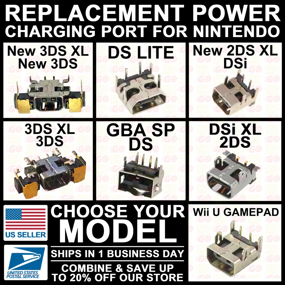Charging Port Power Socket For New/3DS/2DS/DSi/XL/Wii U Gamepad/GBA SP/DS Lite - Image 1 of 3