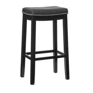Linon Home Decor Barstool Cushioned,Foot Rest,Nailhead,Tufted Faux Leather-Seat - Picture 1 of 6