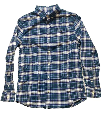 Vineyard Vines Shirt Youth Large Green Blue Whale Flannel Button Up Casual Boys - Image 1 of 4