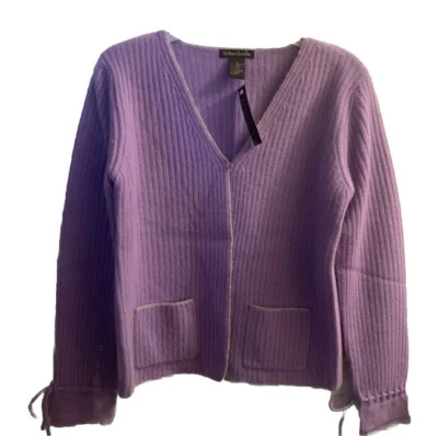Cárdigan suéter bolsillos de lana de cordero y angora púrpura Sydney Easton para mujer talla S Foto 1 de 4