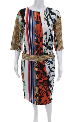 Vestido midi de manga corta con estampado abstracto multicolor talla L Clover Canyon para mujer Foto 1 de 4